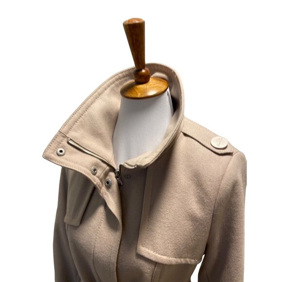 Kenneth Cole New York Long Peacoat Beige Size 6 Y2K Quiet Luxury Minimalist Wool - Picture 11 of 16